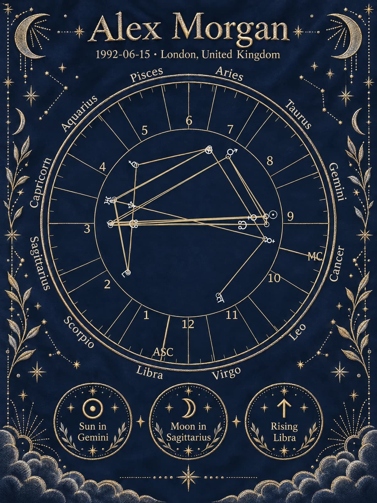 Celestial Silk birth chart artwork style sample